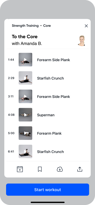 workout screenshot of the aaptiv app